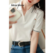 Mirza Mirror經(jīng)典實穿不挑人 撞色刺繡率性POLO衫棉料舒適短袖T恤女夏寬松顯瘦 白色 M