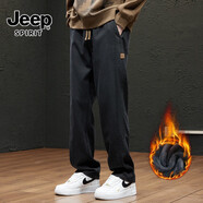 JEEP SPIRIT2025春秋季新款美式休閑褲男潮流百搭高街寬松直筒仿牛仔長褲子男 2901黑色 加絨 XL 【建議125-145斤】