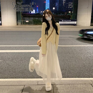 雅黛絲薇新款連衣裙女裝2025年秋裝溫柔奶系穿搭法式小香風(fēng)長(zhǎng)裙子套裝春秋 黃色上衣+半身裙 M