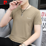 皮爾卡丹（pierre cardin）莫代爾冰絲t恤短袖男簡(jiǎn)約衣服百搭夏季圓領(lǐng)夏裝休閑冰感半袖潮流 8817-223駝色 XL【120-140斤】