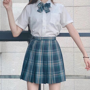 【JK制服官方】森林來(lái)信 正統(tǒng)原創(chuàng)jk格裙日系學(xué)院風(fēng)高腰短裙百褶裙半身裙 格裙＋短袖襯衫＋領(lǐng)花 M