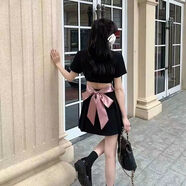 YOMC西裝領(lǐng)露腰連衣裙女2024夏季新款設(shè)計感后背捆綁帶蝴蝶結(jié)百褶短裙 粉色蝴蝶結(jié)露背裙 S [建議80-95斤內(nèi)穿]