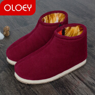 OLOEY傳統(tǒng)高幫純手工棉鞋特厚保暖男鞋燈芯絨老人鞋家居冬季加厚保暖鞋 酒紅色 復(fù)合底 39 【選大二碼】