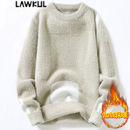 LAWKUL 毛衣男秋冬季加絨保暖厚打底毛衫線(xiàn)衣潮流冬裝套頭針織衫男裝 21082卡其色 L