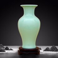 傲世景德鎮陶瓷器新中式小花瓶工藝品客廳擺件辦公室博古架茶室裝飾品 影青魚(yú)尾瓶（配木質(zhì)旋轉底座）