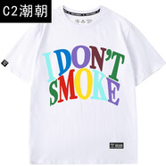 C2潮朝DONSOMKE拒絕吸煙t恤男經(jīng)典logo基礎(chǔ)印花短袖潮牌休閑寬松男半袖ins 601195 T 白 XXL/185