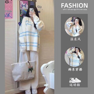 玥彩衛(wèi)衣女套裝2025秋冬新款溫柔穿搭一整套學院風洋氣條紋針織毛衣 套裝（上衣+褲子） M（建議 91-105斤）