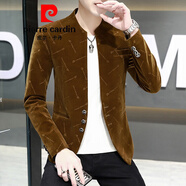 皮爾卡丹（pierre cardin）春秋立領(lǐng)中山裝男韓版修身單西圓領(lǐng)小西裝外套青年休閑西服上衣 卡其色 M