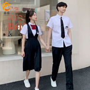 慕幕班服秋季套裝學(xué)生初中生學(xué)院風(fēng)校服運動會朗誦演出班服高中生套裝 白色襯衫短袖+黑色褲子+黑色領(lǐng) S
