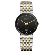 雷達(dá)（RADO）瑞士手表佛羅倫薩系列不銹鋼表帶男女情侶表時(shí)尚休閑腕表石英表 間金鋼帶黑盤(pán) R48912743