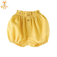 寶然女寶寶短褲夏季薄款1-5歲女童洋氣公主花苞褲子?jì)雰合难b6998 芥黃色波點(diǎn) 80cm