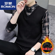 羅蒙（ROMON）2025秋冬季V領(lǐng)毛衣男士假兩件時(shí)尚帶領(lǐng)條紋針織衫搭配馬甲線(xiàn)衣 黑卡格8168假兩件 加絨 2XL