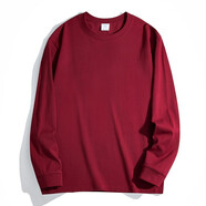 三本針~320g純棉重磅美式小領(lǐng)口長(cháng)袖t恤男女內搭衛衣秋冬打底衫 酒紅色-羅口長(cháng)袖【320g重磅】 3XL建議180-200斤