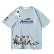 展創(chuàng)nasa sup聯(lián)名Marvel夏季復(fù)仇者聯(lián)盟鋼鐵俠美國(guó)隊(duì)長(zhǎng)漫威寬松短袖T恤男 T恤-8891藍(lán)色 M