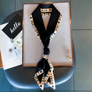 Rogosky 專(zhuān)柜潮牌法國高端洋氣時(shí)尚字母小領(lǐng)巾長(cháng)條絲巾女百搭雙面飄帶春夏秋季圍巾配飾輕奢原創(chuàng  ) 黑色字母