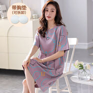 帶胸墊睡裙女夏季短袖純棉帶胸罩睡衣女士夏寬松可外穿家居服 X7806帶胸墊 XL (120-140斤)