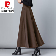 皮爾卡丹（pierre cardin）2023秋冬毛呢格子半身裙女百搭高腰A字裙中長(cháng)款加厚顯瘦大號長(cháng)裙 咖啡色 2XL