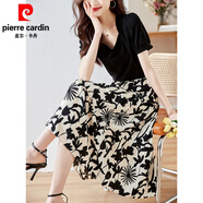 皮爾卡丹（pierre cardin）半身裙女高腰碎花百褶裙中長(zhǎng)裙夏季2025年夏裝新款薄款上衣a字子 花色半身裙 S [95斤以下]