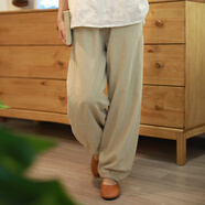 亂在江南民族風(fēng)棉麻松緊腰休閑褲女春夏新品百搭休閑舒適燈籠褲 麻色 均碼