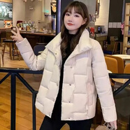 SHXI新款立領(lǐng)棉衣女短款冬季韓版寬松棉襖輕薄棉服百搭女外套時(shí)尚 米白色 3XL 建議【129-141】斤