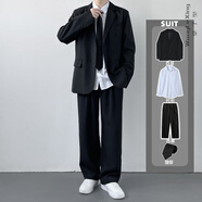 望了型 DK制服一套休閑西裝男套裝痞帥高校學(xué)生小西服男女百搭jk班服外套搭配西褲全套畢業(yè)衣服 【4件套】西服+襯衫+西褲+領(lǐng)帶 L