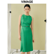 緯漫紀（VIMAGE）肌理感掛脖無(wú)袖收腰露背綠色連衣裙夏季新款V1907523 橄欖綠41 L (3)