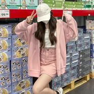 棉致重磅連帽衛(wèi)衣女春秋冬季新款寬松韓版加絨開衫外套女裝休閑上衣 030粉色【常規(guī)高品質(zhì)】27.5 M 90斤-110斤
