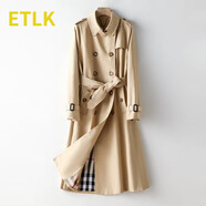 ETLK2025年春秋季新款高端雙排扣氣質系帶小個子經典中長款風衣外套女 卡其色-長/款（163以上再考慮） 2XL （130-142斤）肩寬40
