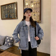 索宛亦（SUOWANYI） 2021年新款牛仔外套女學院風寬松簡約大氣韓版BF百搭網(wǎng)紅 圖片色 8068 M 100-115