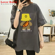 LOVER RUCCI韓國2025新款高級灰中長(cháng)款大版t恤短袖女寬松小熊圓領(lǐng)遮屁股上衣 深灰色 XL (130-150斤)