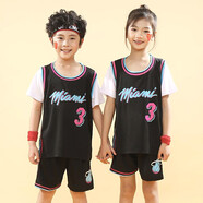 速勝兒童籃球服套裝短袖男童女童球衣運動(dòng)小學(xué)生表演服幼兒背心定制球隊假兩件隊服 熱火黑色3號(假兩件) 有護腕+頭巾+襪子 3XS碼(85-95CM 20-24斤)