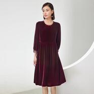 亦朵釘珠絲絨連衣裙女喜婆婆婚宴禮服桑蠶絲植絨打底裙春秋季裙子 暗紅 XXL