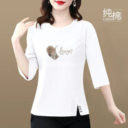 妙變美女 純棉t恤女2025夏季新款寬松半袖洋氣七分袖上衣女中年圓領(lǐng)體恤衫 【透明愛(ài)心】白色 M 碼 建議80-100斤