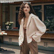 Olrain歐芮兒麂皮絨連帽短外套女裝秋季新款休閑百搭寬松上衣防風(fēng) 奶油杏 S