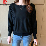 皮爾卡丹（pierre cardin）春裝2025年新款女蝙蝠袖韓版寬松短款春季女士毛衣針織打底衫上衣 黑色 L