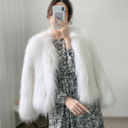 歌蜜奴皮草外套女加厚仿金貂絨毛衣女秋冬裝新款仿水貂絨學(xué)生短款派克服時(shí)尚外套 白色 S