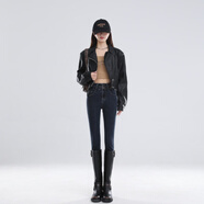 酷梵?。↘UFANXI） 彈力高腰小腳褲牛仔褲女士2024秋季新款MM修身顯瘦柔軟緊身鉛筆 藍(lán)灰單褲九分 25