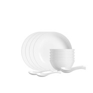 樂(lè )美雅（Luminarc）餐具套裝飯碗面碗無(wú)鉛耐熱純白西餐盤(pán)微波爐使用禮盒 LC-CJJ529祥云浮雕餐具 14頭