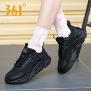 361°女鞋運動鞋子女新款透氣網面跑步鞋秋冬季學生旅游鞋休閑老爹鞋 曜石黑/銀白色 35