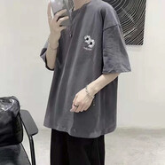柏斐荻短袖T恤男新款休閑百搭夏季大碼寬松五分袖ins港風學生嘻哈短袖潮 C18  灰色 2XL.