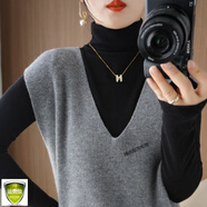 品哥弟新春秋羊毛衫針織馬甲寬松背心女大碼套頭v領(lǐng)外穿坎肩毛衣無袖洋氣 高芨灰 XL 建議120-135斤