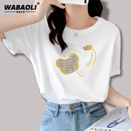 WABAOLI高端品牌 夏季寬松t恤女裝2025流行新款小熊愛心印花體恤上衣百搭 白色 L （建議身高110-120斤）