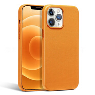 適用蘋(píng)果iPhone13Pro手機(jī)殼磁吸真皮Magsafe充電保護(hù)殼套防摔全包 橙黃色 iPhone13