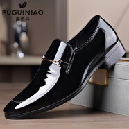 富貴鳥(niǎo)皮鞋男真皮透氣尖頭亮皮黃棕色酒紅色正裝男鞋商務(wù)婚鞋中老年鞋子 黑色 41