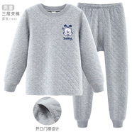 巴布豆兒童保暖內(nèi)衣套裝秋冬加厚純棉男童秋衣秋褲全棉女童寶寶 男童深灰 7633 120cm 參考身高110-120