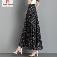 皮爾卡丹（pierre cardin）雪紡半身裙別致新款女夏大擺長(zhǎng)款修身黑碎花沙灘長(zhǎng)裙子到腳踝 黑底線花 XL