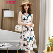 安依蓮印花緞面吊帶連衣裙女夏季時(shí)尚收腰晚禮服顯瘦優(yōu)雅氣質(zhì)減齡吊帶裙 1號(hào)圖案 2XL