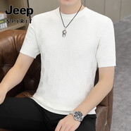 吉普（JEEP）半高領(lǐng)毛衣短袖男新款秋冬季加厚修身針織衫半袖t恤打底衫線衣潮 1116白色 M 90-110斤