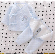 黛芷芙新生嬰兒衣服春秋冬裝初生純棉保暖衣冬天剛出生03月冬季和尚服 B2981  保暖魔術(shù)貼2件套  藍色 52碼，6-10斤寶寶