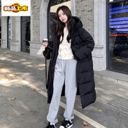 初徑韓都衣舍白鴨絨羽絨服女男同款長款過膝2025高端加厚情侶外套 黑色 XS 105斤以下